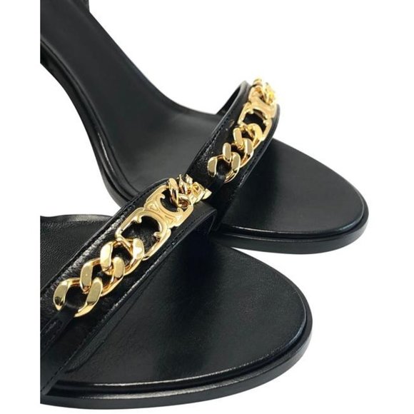 CELINE Black Triomphe Leather Sandals Size Eu:37.5 - Picture 1 of 8